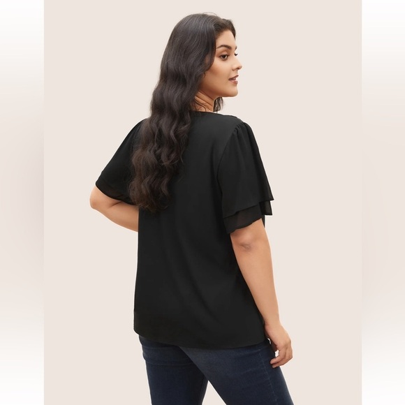 BloomChic Plus Size 2XL Stretchy Woven Cut Out Lace Patchwork Blouse us18-20 - Picture 2 of 9